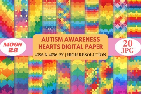 Autism Awareness Hearts Digital Paper Guide