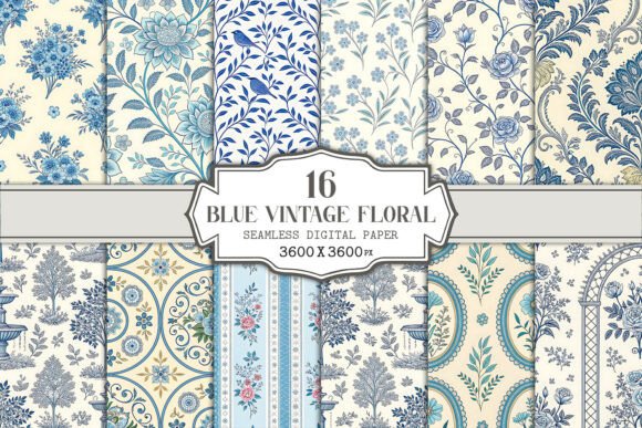 Blue Vintage Floral Seamless Pattern