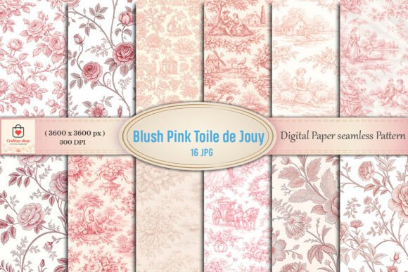 Blush Pink Toile De Jouy Seamless Digital Paper