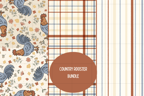 Country Rooster Seamless Pattern Bundle