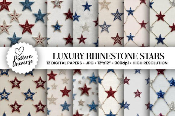 Elevate Your Crafts with Luxury Rhinestone Stars Digital Papers