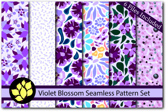 Elevate Your Creative Projects with the Violet Blossom Seamless Pattern Set of 6