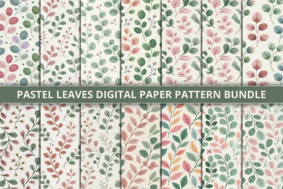 Elevating Digital Design with the Pastel Leaves Digital Pattern Bundle