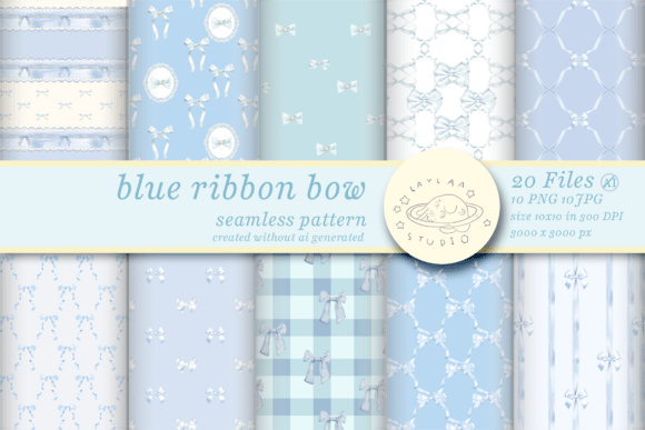 Elevating Digital Design with Watercolor Blue Ribbon Bow Patterns