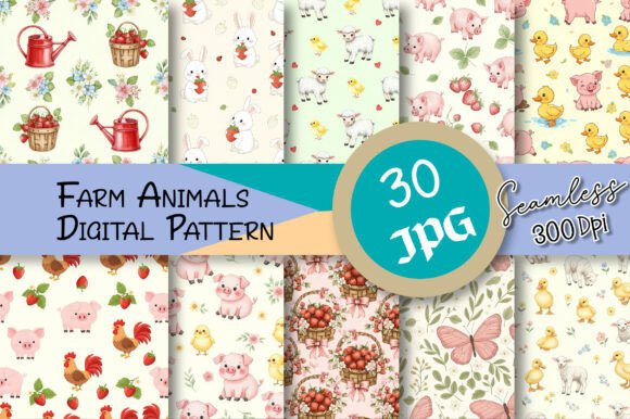 Farm Animals Seamless Digital Pattern for Creators