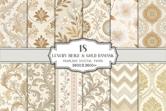 Luxury Beige Gold Damask Seamless Patterns