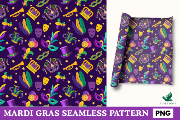 Mardi Gras Seamless Pattern - 04: High-Res Design