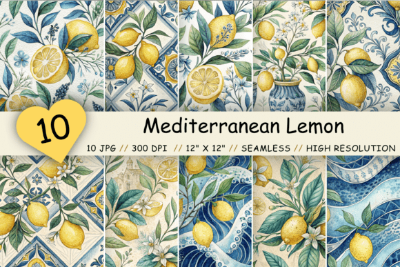 Mediterranean Lemon Digital Paper for Summer Designs