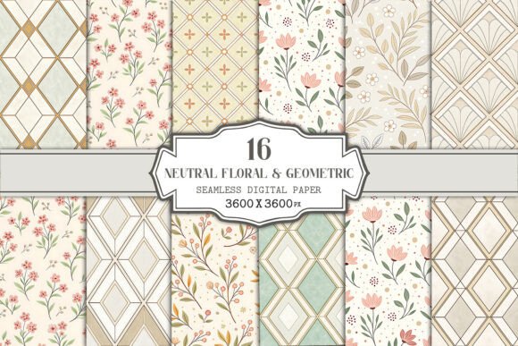 Neutral Floral Geometric Seamless Patterns