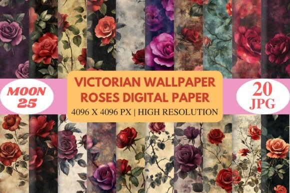 Victorian Wallpaper Roses Digital Paper Guide