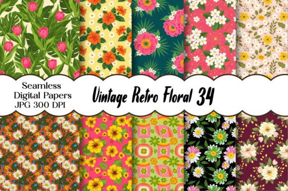 Vintage Retro Floral Digital Paper